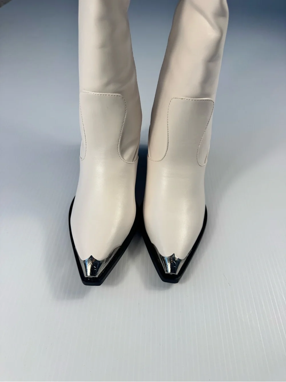 White Over-the-Knee Western Boots | Silver Toe Accent | Same Day Shipping